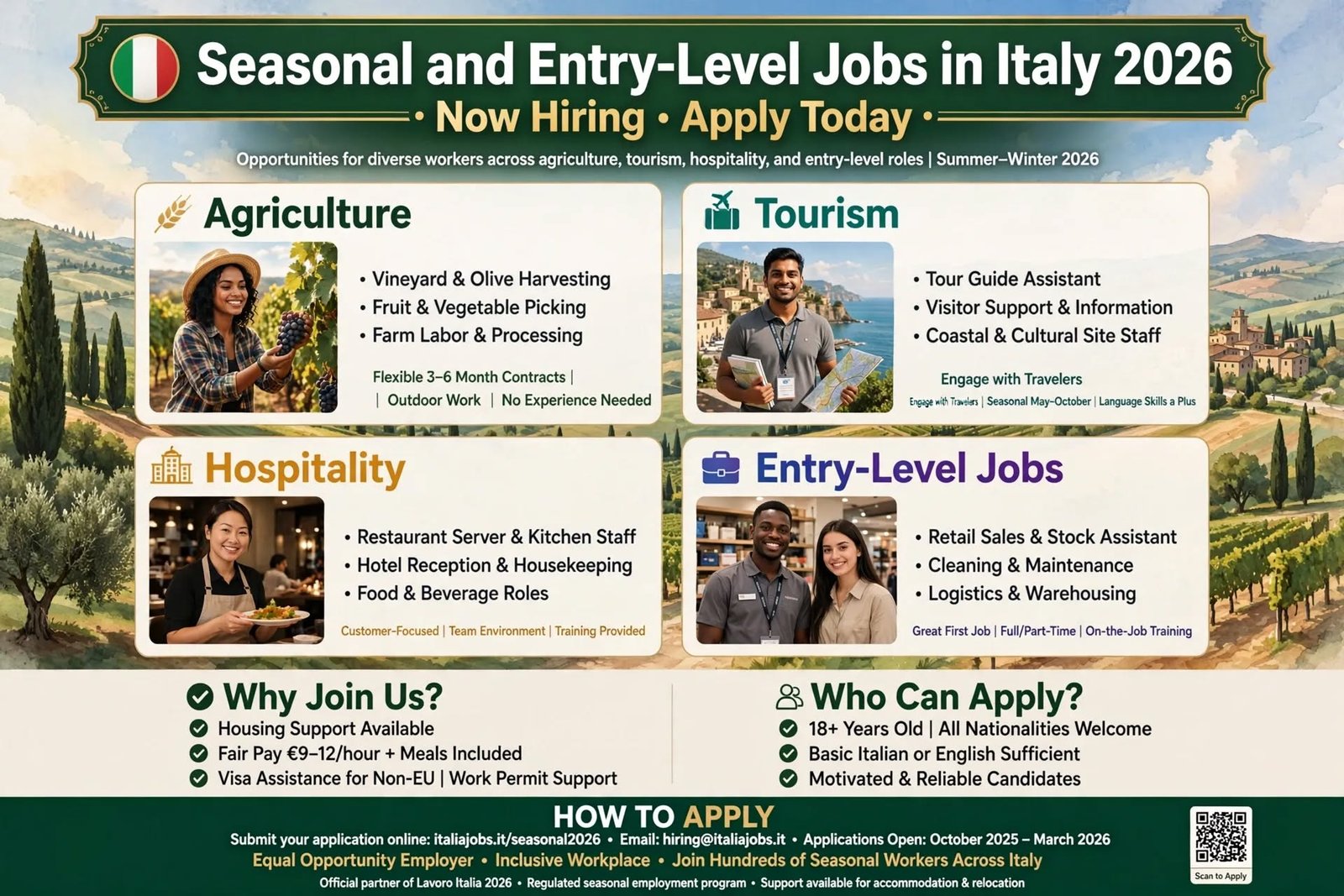 Seasonal and Entry-Level Jobs in Italy: Tourism, Farming, and English Teaching Opportunities