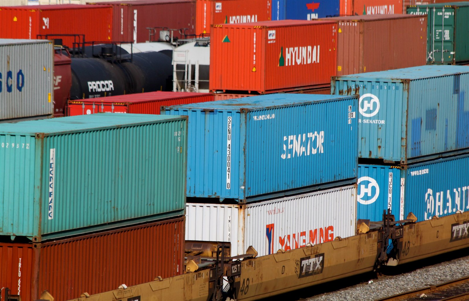 Cargo containers stacked at a port