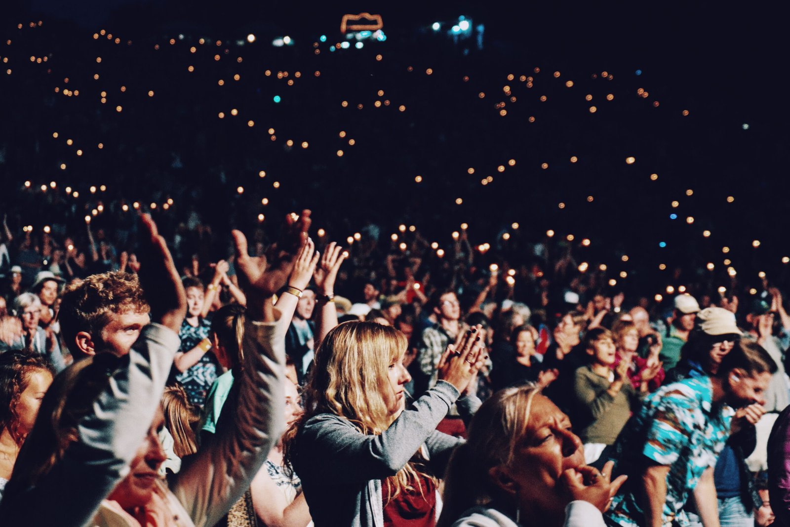 A concert crowd cheering