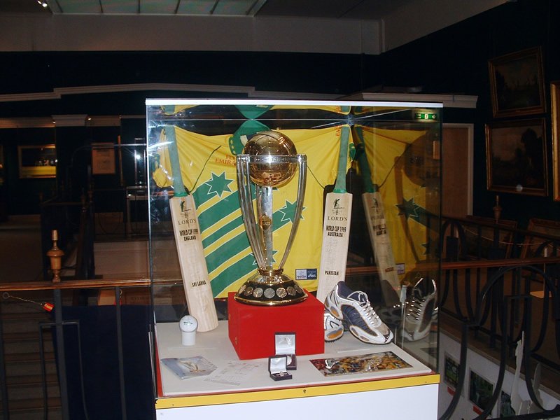 A cricket trophy on display