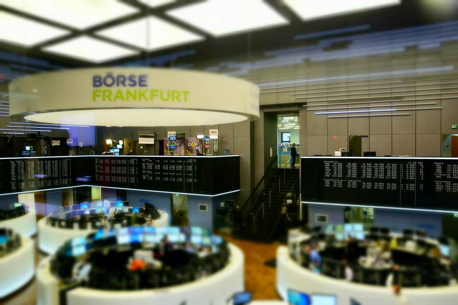 A stock exchange trading floor screen showing share prices