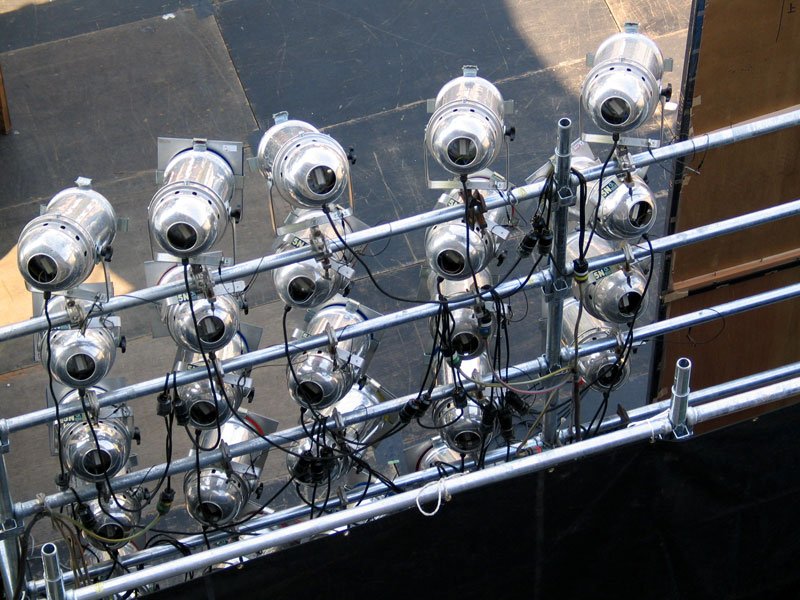 A music festival stage with lights