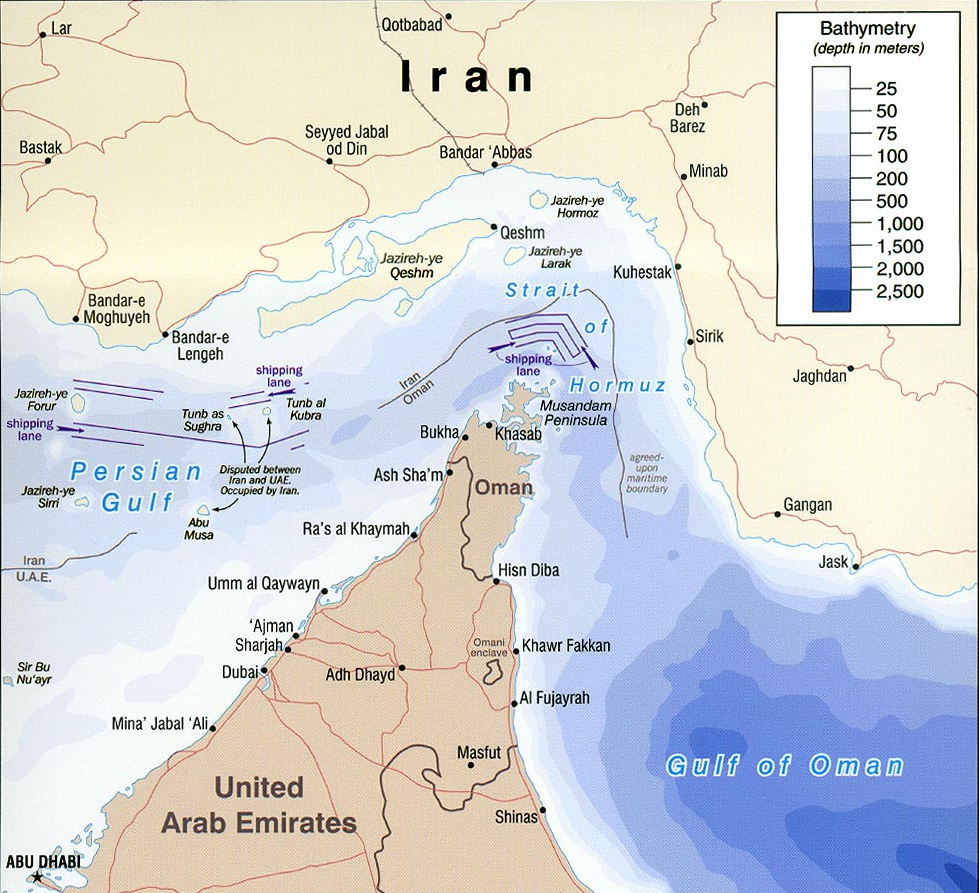 Map of the Strait of Hormuz, a key focus of the Tehran talks
