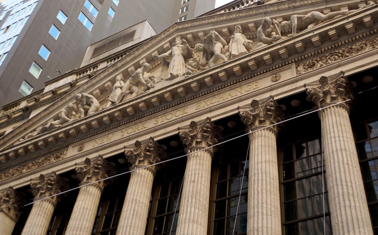 Facade of the New York Stock Exchange on Broad Street in New York