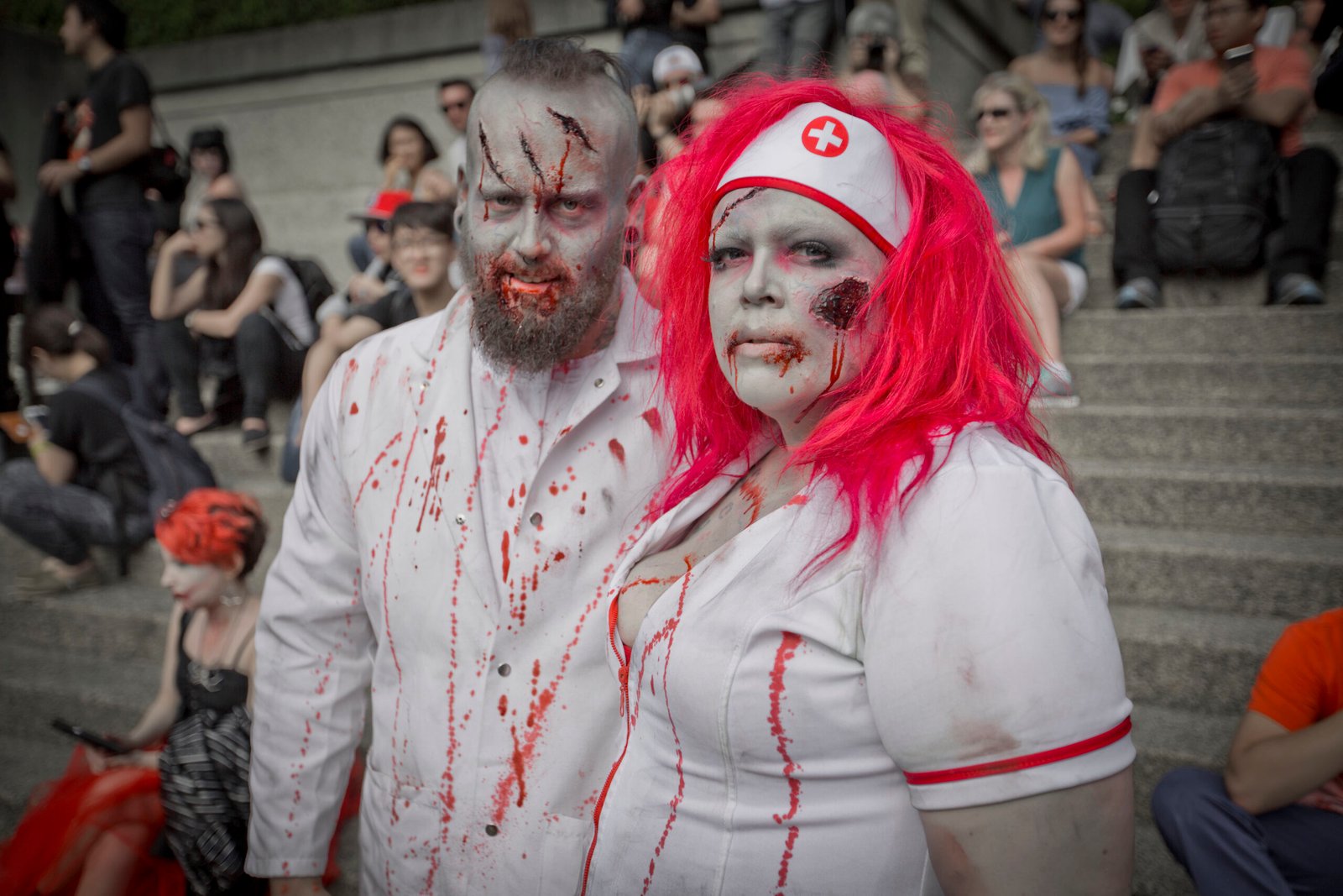 Zombie walk participants in costume