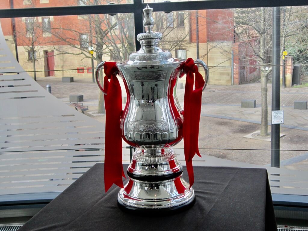 A football trophy on display