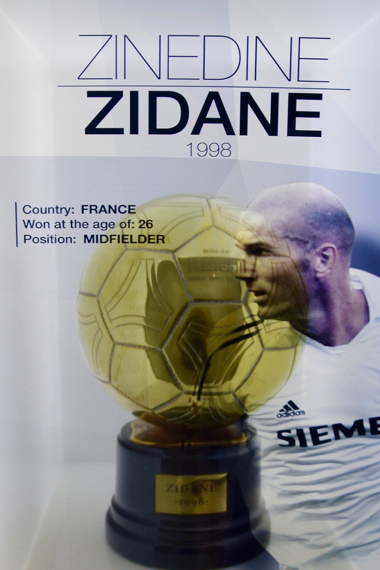 Zinedine Zidane's 1998 Ballon d'Or trophy on display