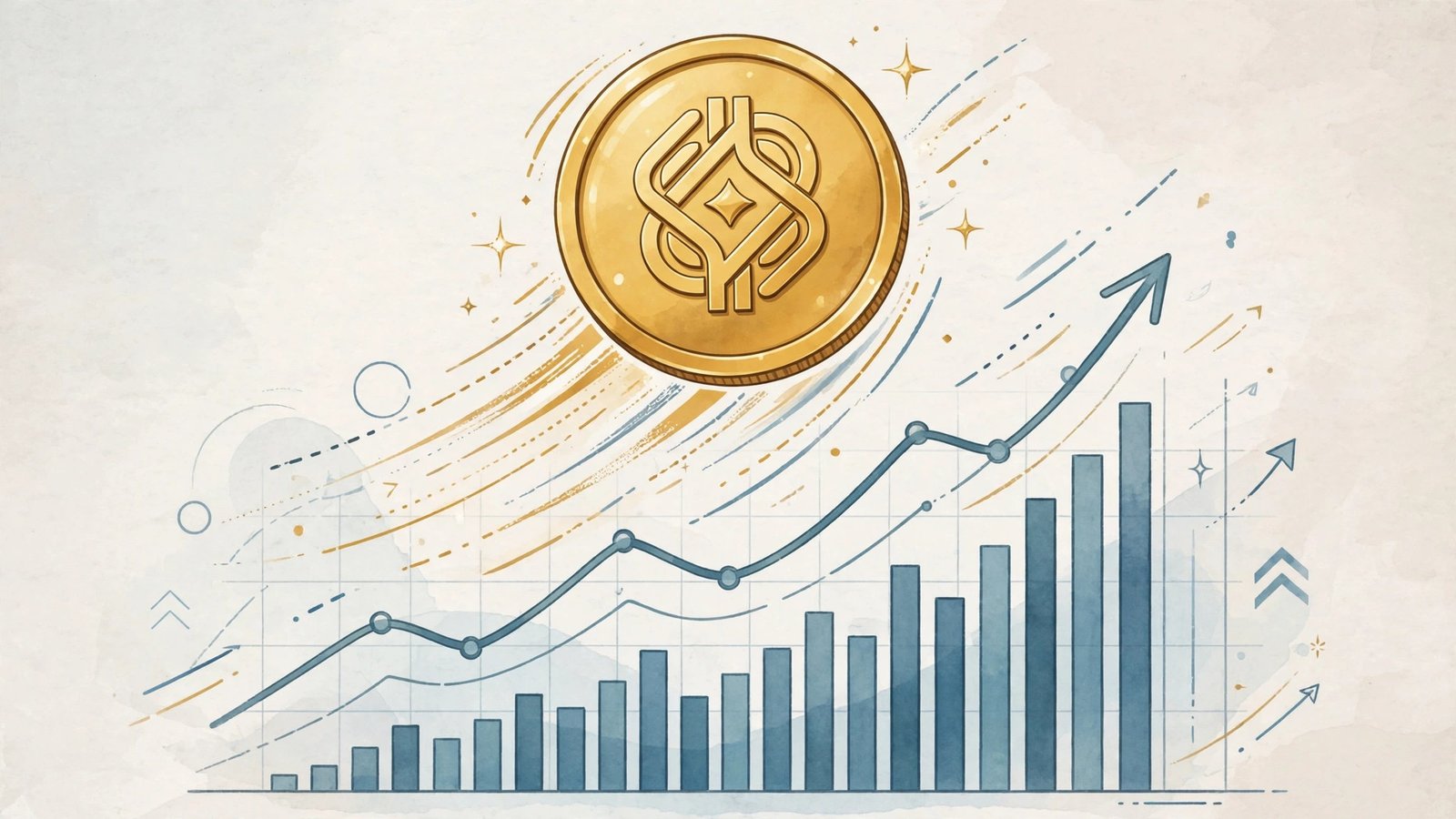 Bitcoin 2026 price: golden crypto coin with a rising price chart on a trading screen