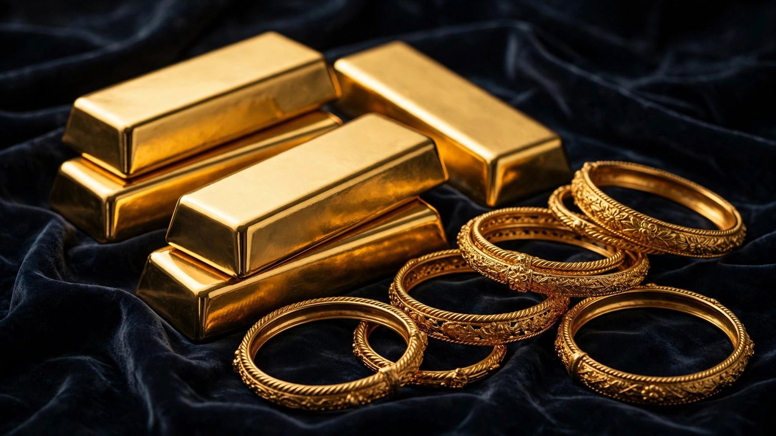 Gold Rate Pakistan Today: 24 karat gold bars and jewellery displayed at a Pakistani sarafa market showing today's gold rate