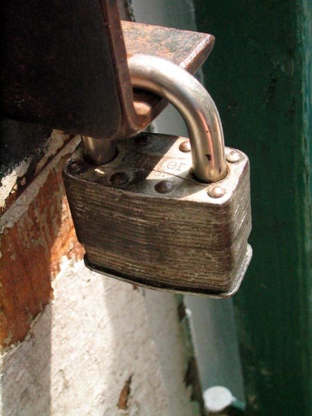 A padlock on a door