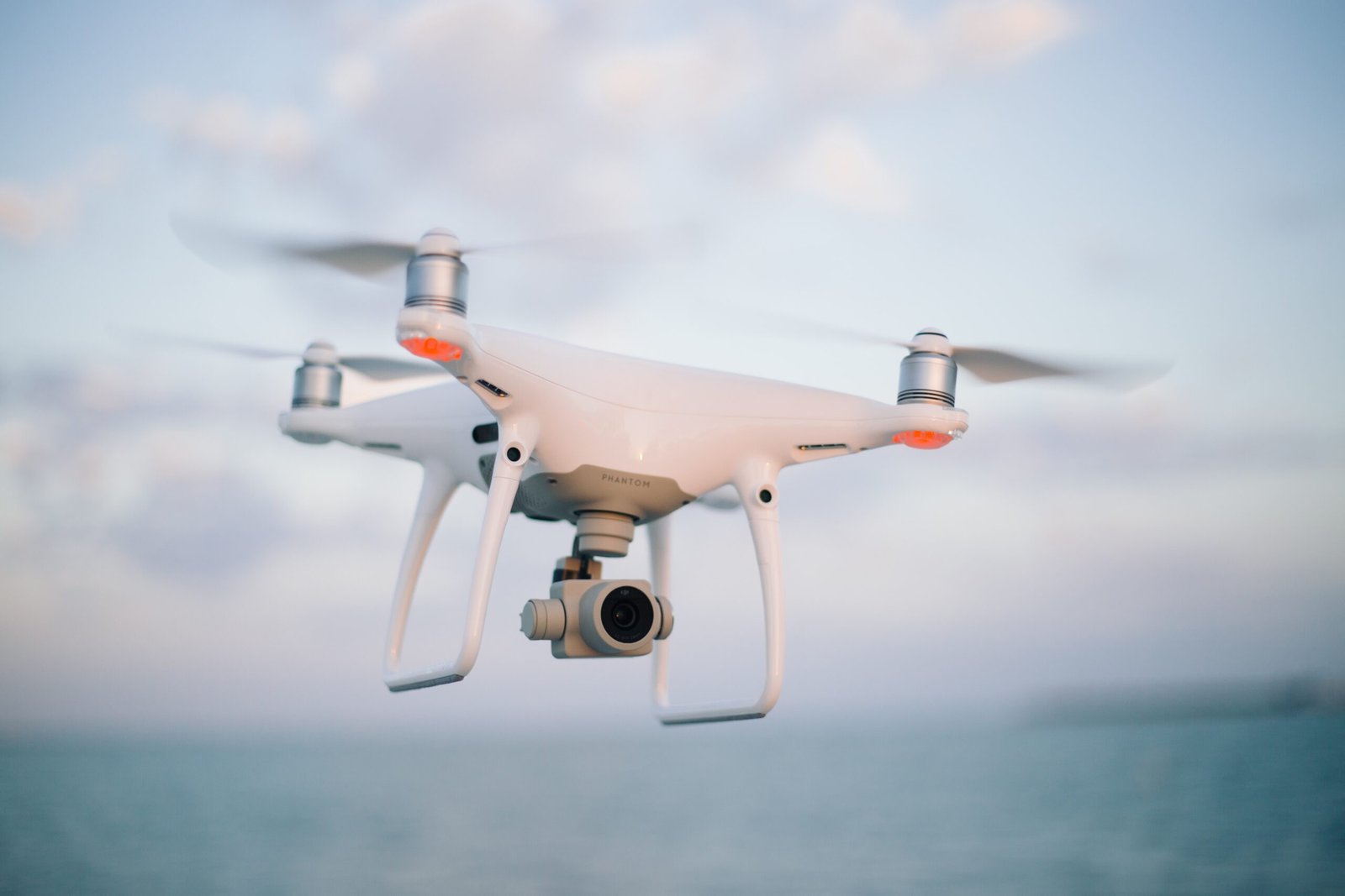 A quadcopter drone in flight