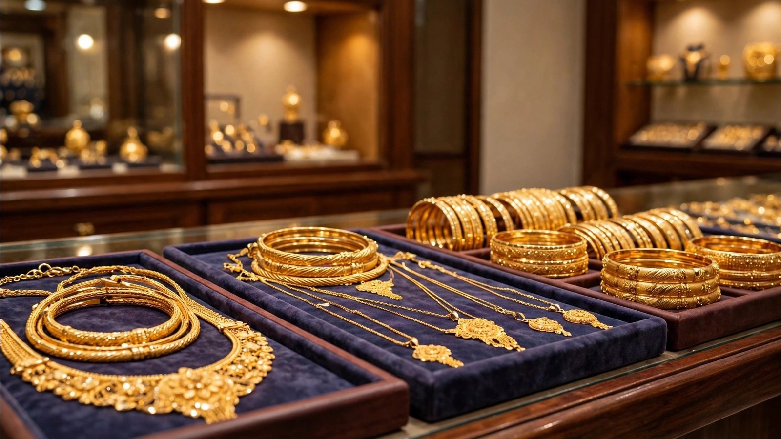 Gold rate today Lahore — 24K gold bars and jewellery on display at Lahore Sarafa market
