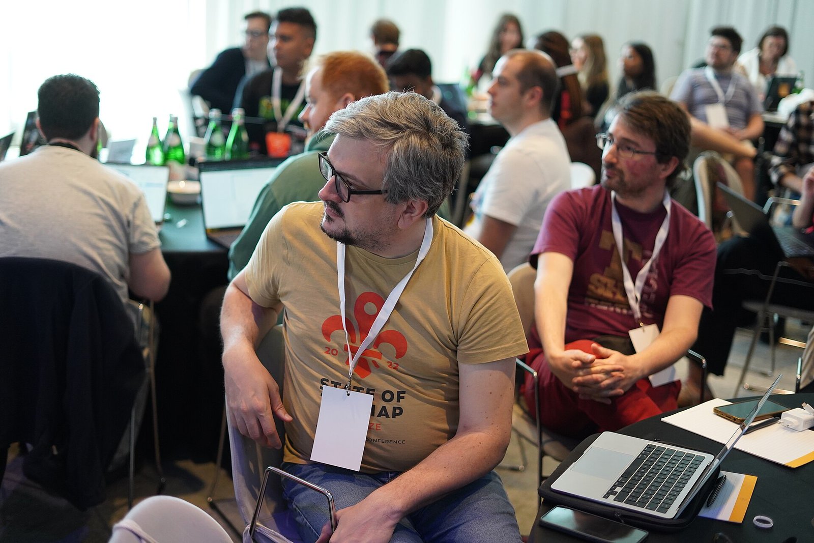 Software engineers working on laptops at the Wikimedia Hackathon in Milan (file photo)