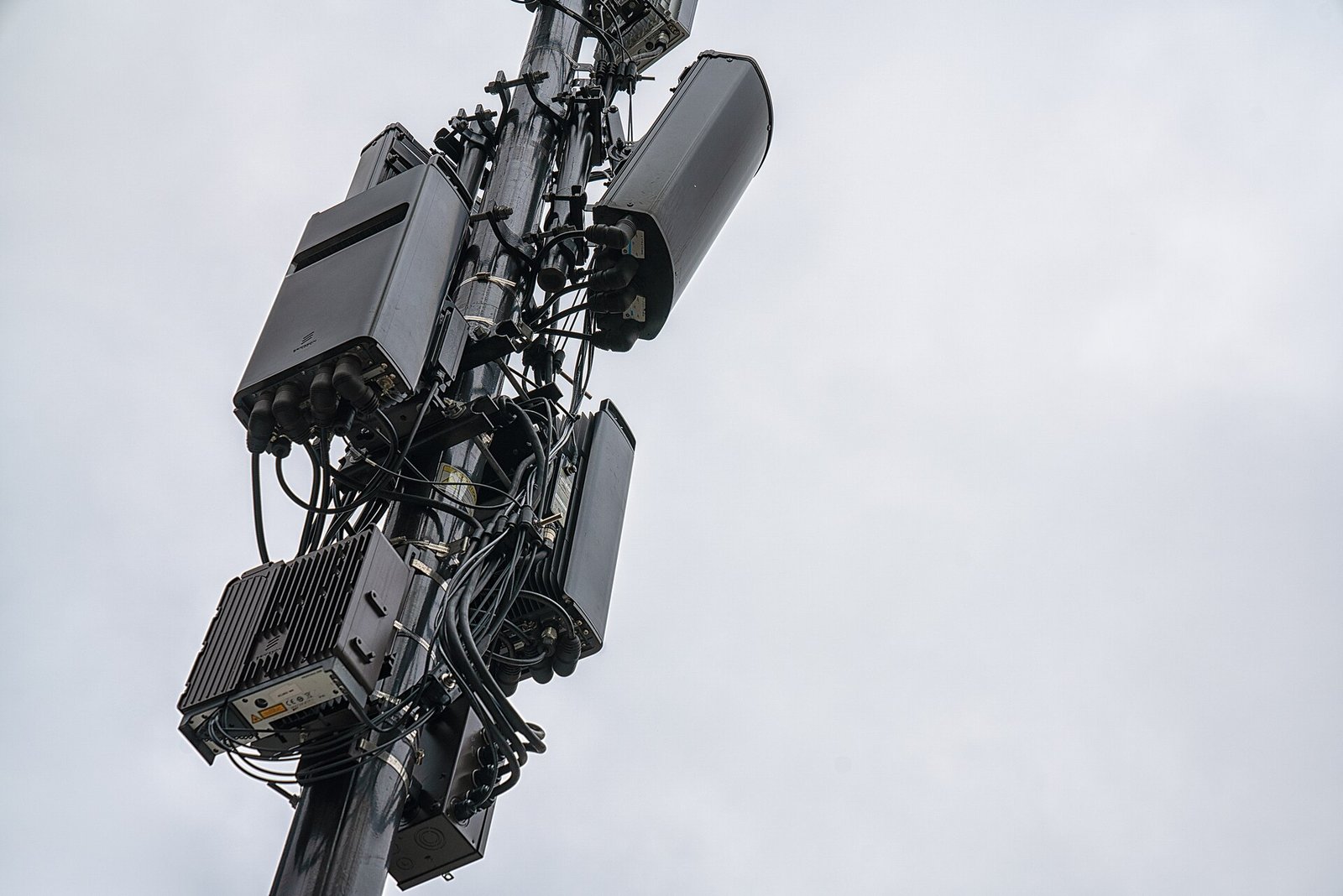 5G cellular antennas and network equipment mounted on a pole