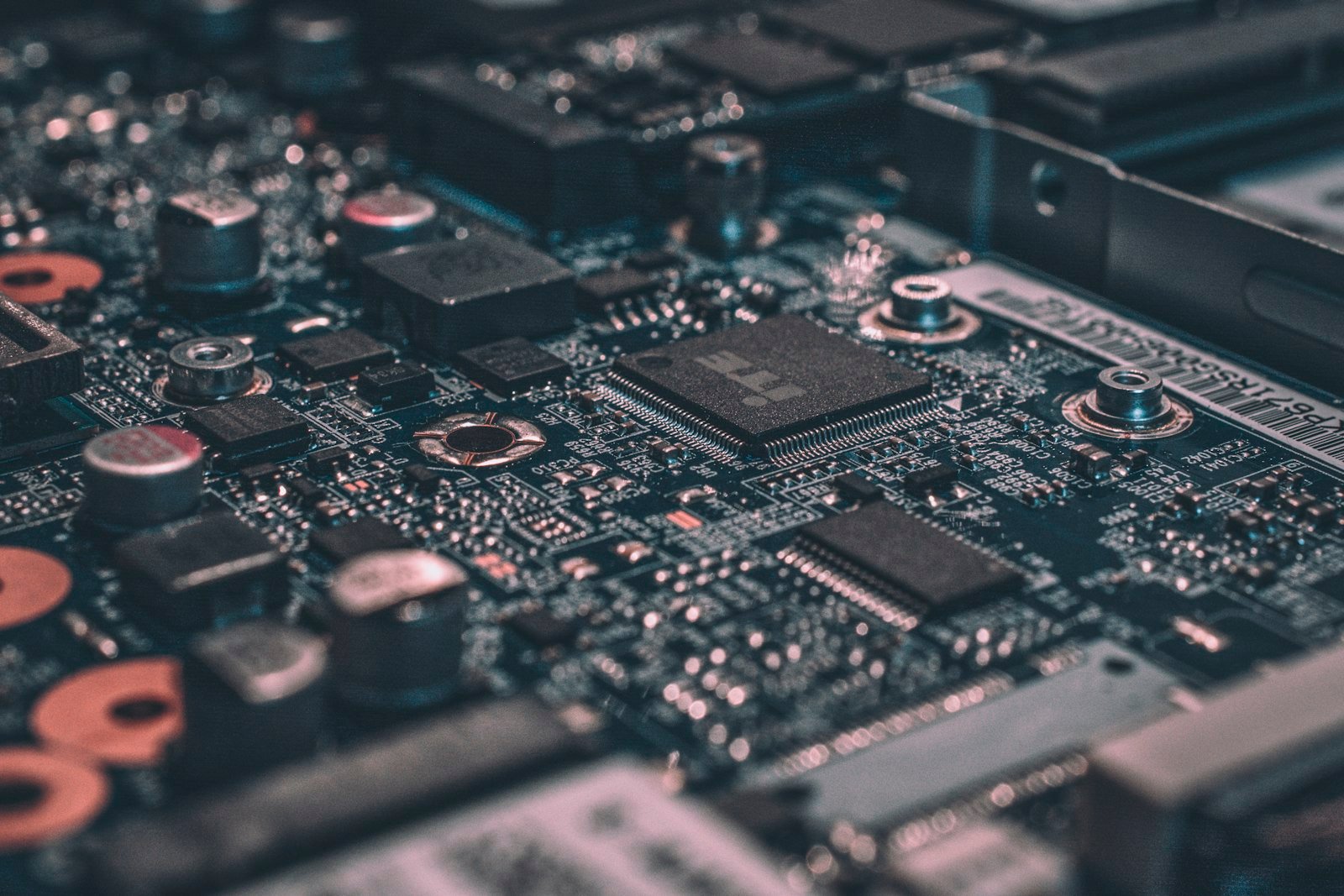 Close-up of a modern computer processor chip on a circuit board