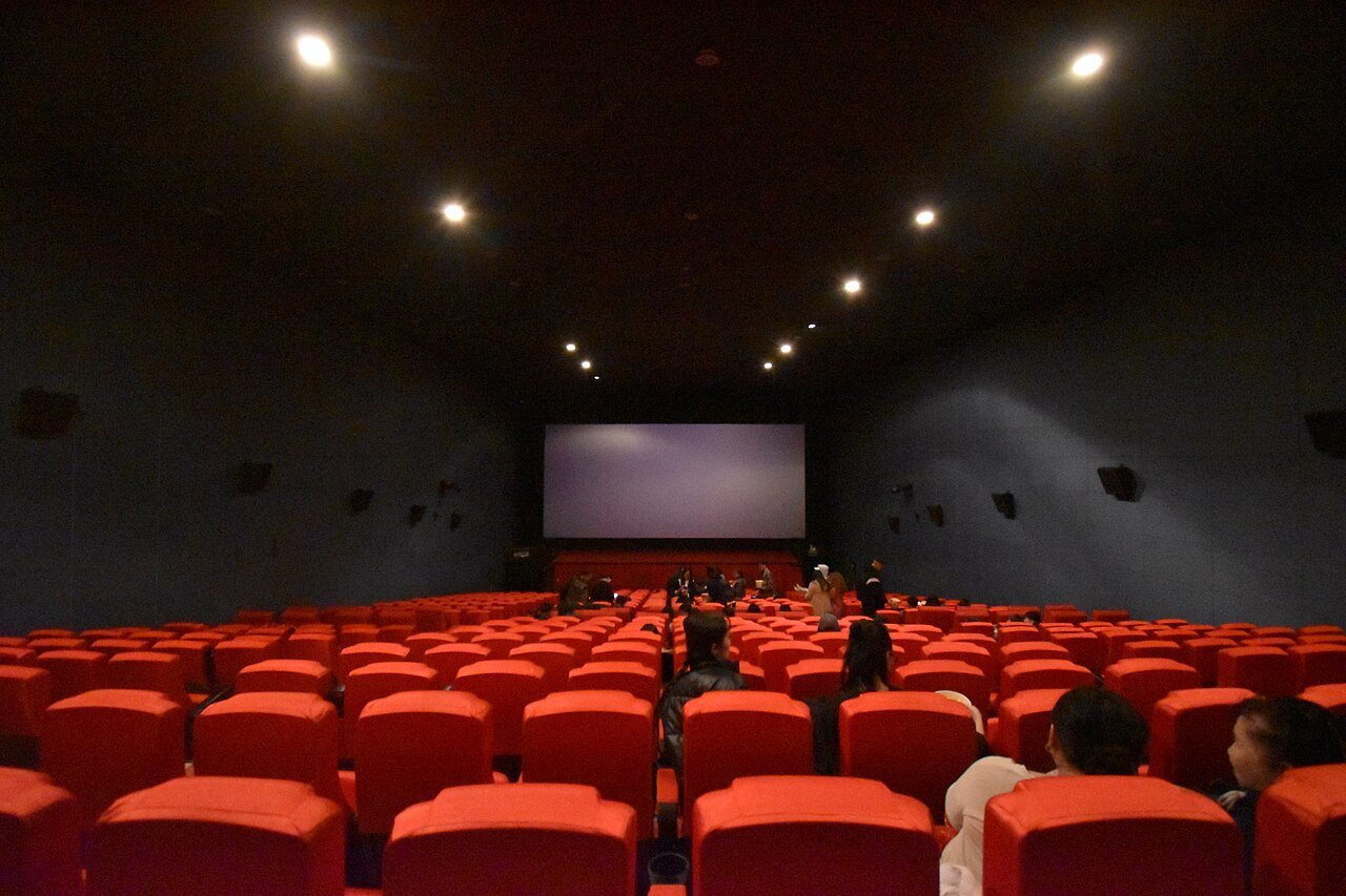 Movie theatre screen during the Mango Jutt film release