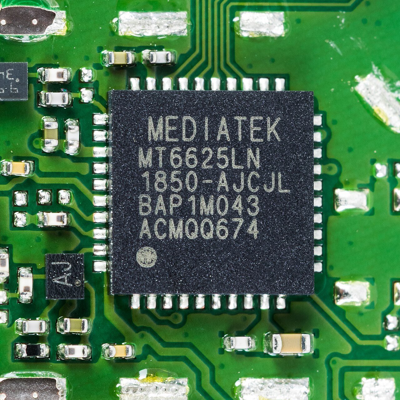 A MediaTek chip mounted on a smartphone circuit board (illustrative)